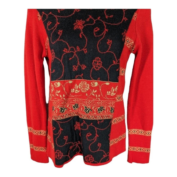 Dolce Bella Merino  Wool Turtleneck Sweater Red/Black/Gold - Picture 5 of 8